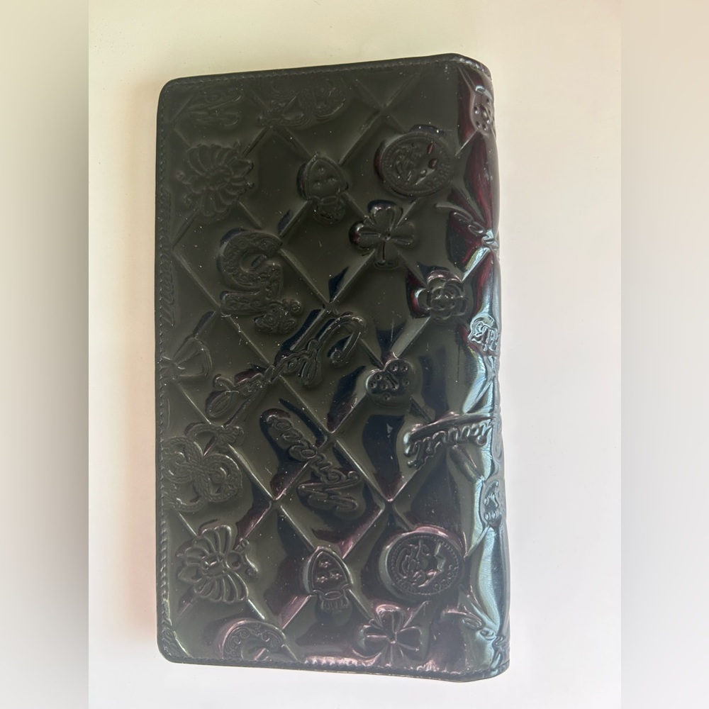 Chanel Icon Line Bifold Long Wallet Enamel Leather Black